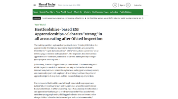 As Featured in Hemel Today: ESF Apprenticeships Celebrates ‘Strong’ Ofsted Rating
